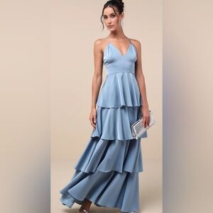 Lulu's Sky Blue High-Low Tiered Dress